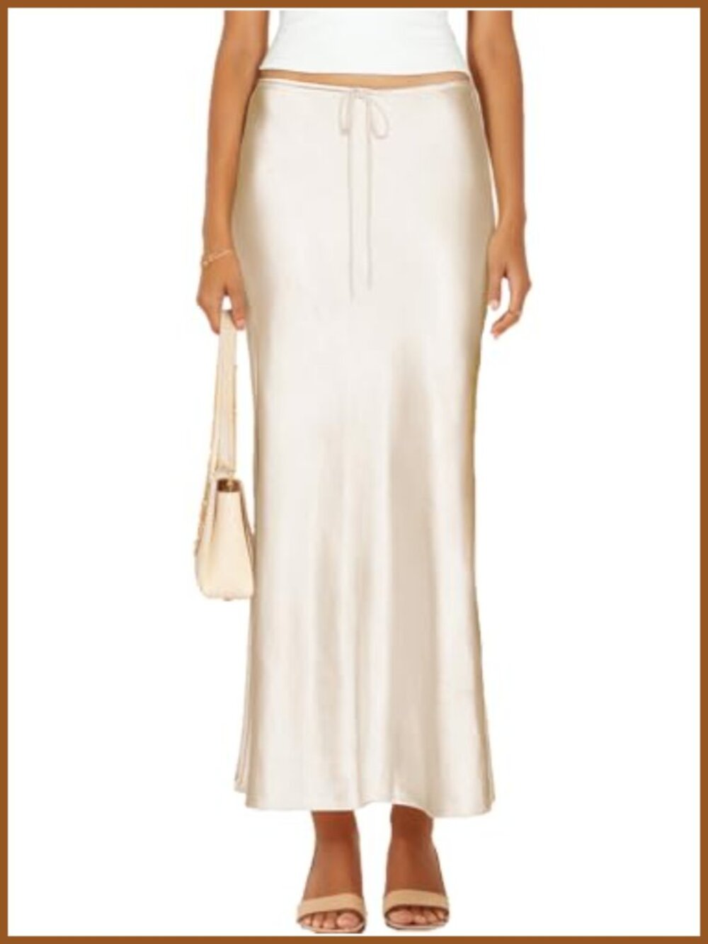 Satin Silk Maxi Skirt Drawstring Waist A-Line Long Flowy Women's
